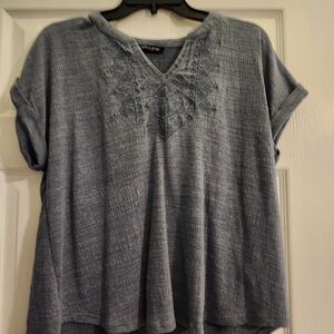 Cable & Gauge Blue Embroidered Top